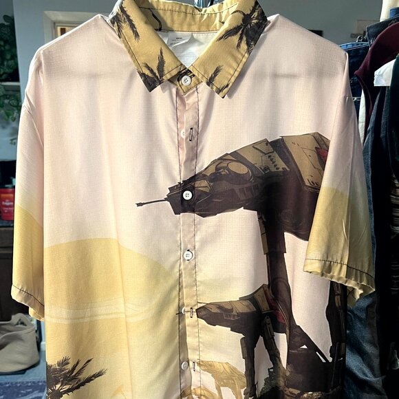 Awesome! Star Wars AT-AT Hawaiian-Style Men's Short-Sleeve Button-Up SZ XXXL - Picture 1 of 3